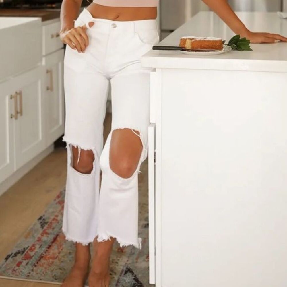 We The Free by Free People White Straight Distressed Denim